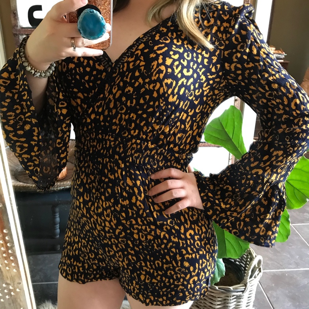 Navy and Mustard Leopard Print Romper
